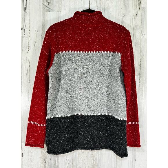 Crazy Horse Mock Neck Sweater Small Red Gray Black Colorblock Rolled Hems - Picture 2 of 7
